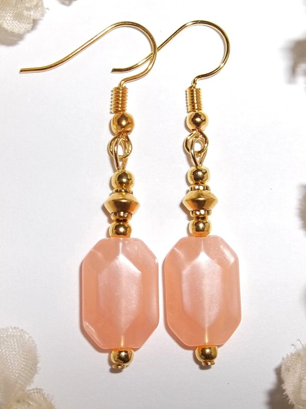 Peach Earrings Gold Dangle Drop Costume Jewelry Set Pair Fashion Accessory D9134